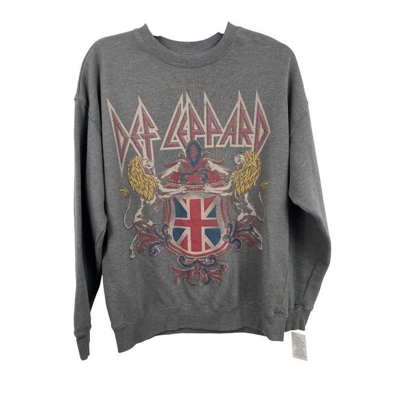 Def Leppard Tops - Def Leppard Gray Graphic Print Distressed Crewneck Sweatshirt Womens Size XXS